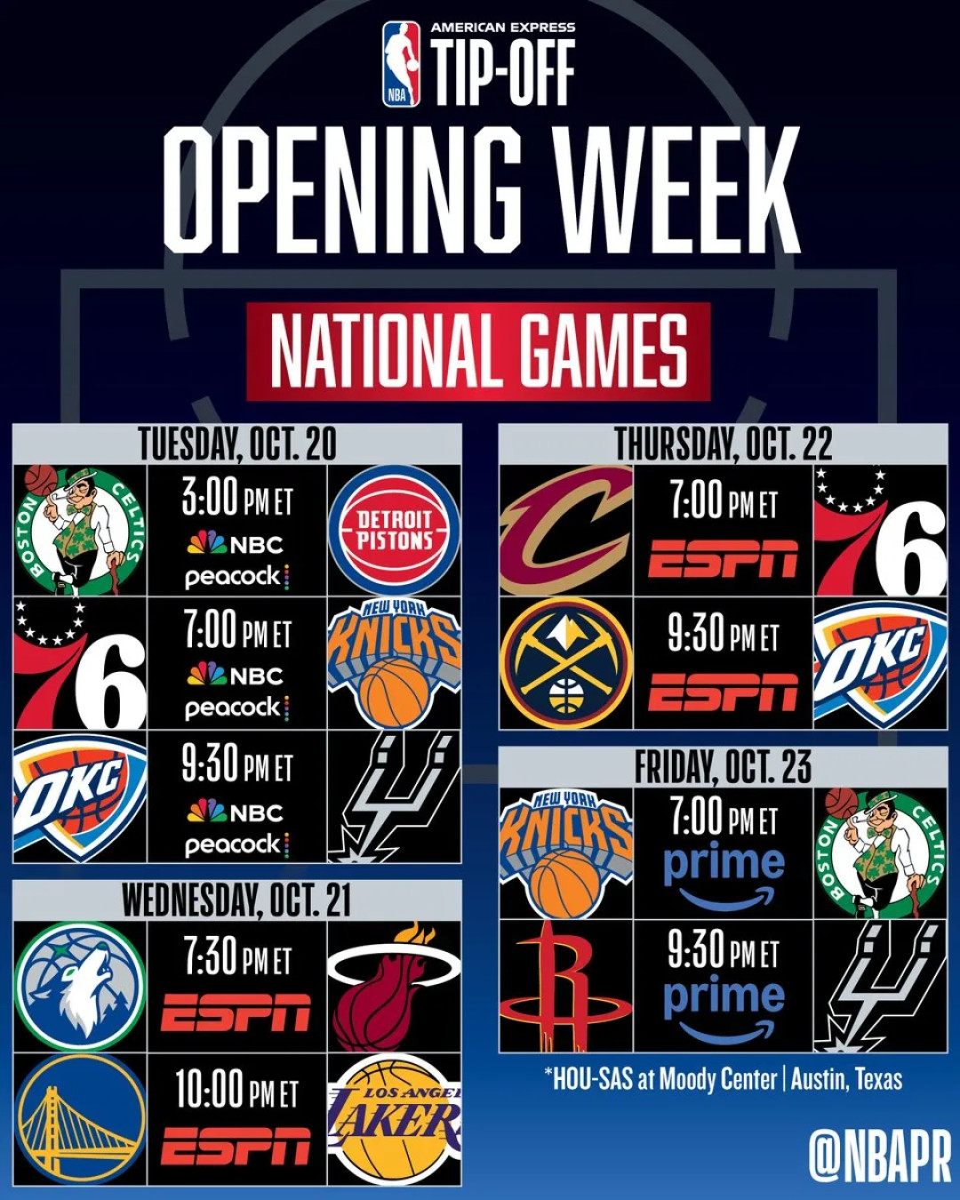 1230场、34场全美直播、0次5天4赛:NBA新赛季赛程公布,打工人该设闹钟的比赛都在这了