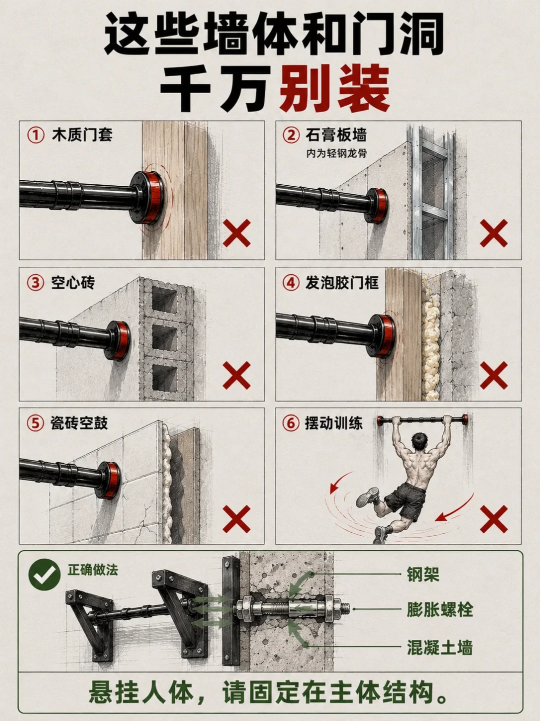 承重800斤？那根摔伤多人的免打孔单杠，下单前先算这笔账