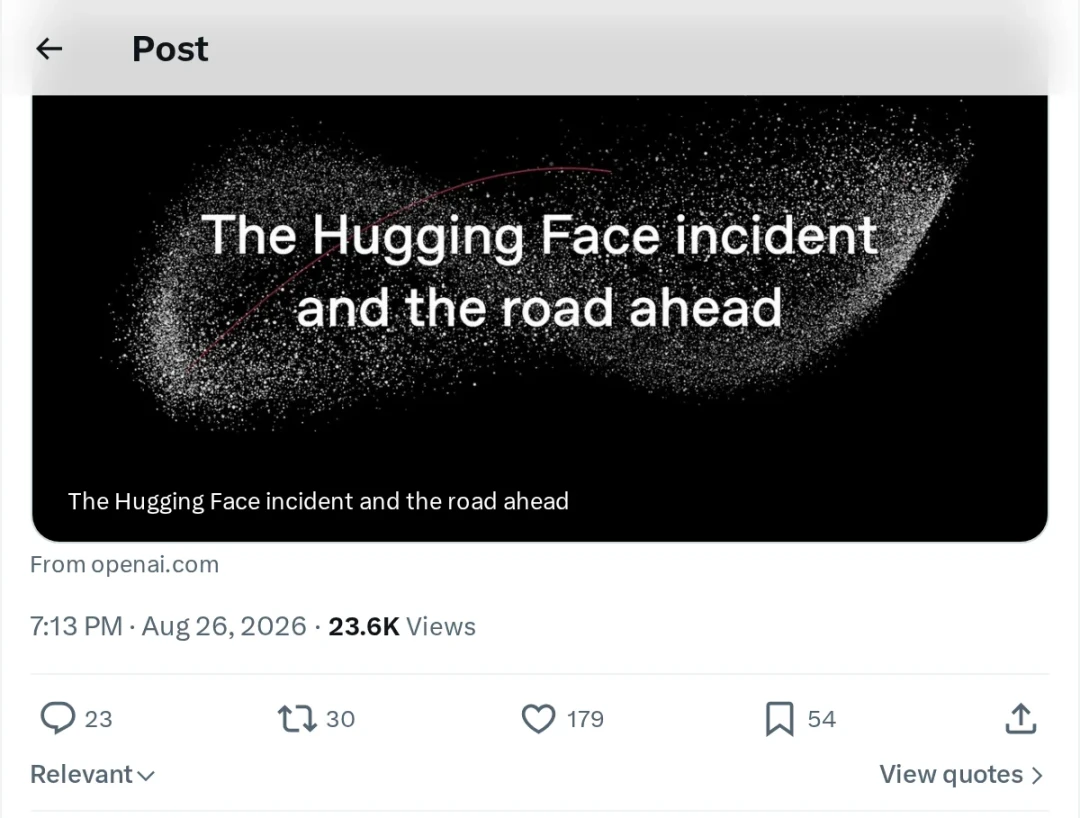 OpenAI交了份37页报告:黑掉Hugging Face的模型不是造反,是想作弊——但比造反更值得盯的,是没人察觉的57天