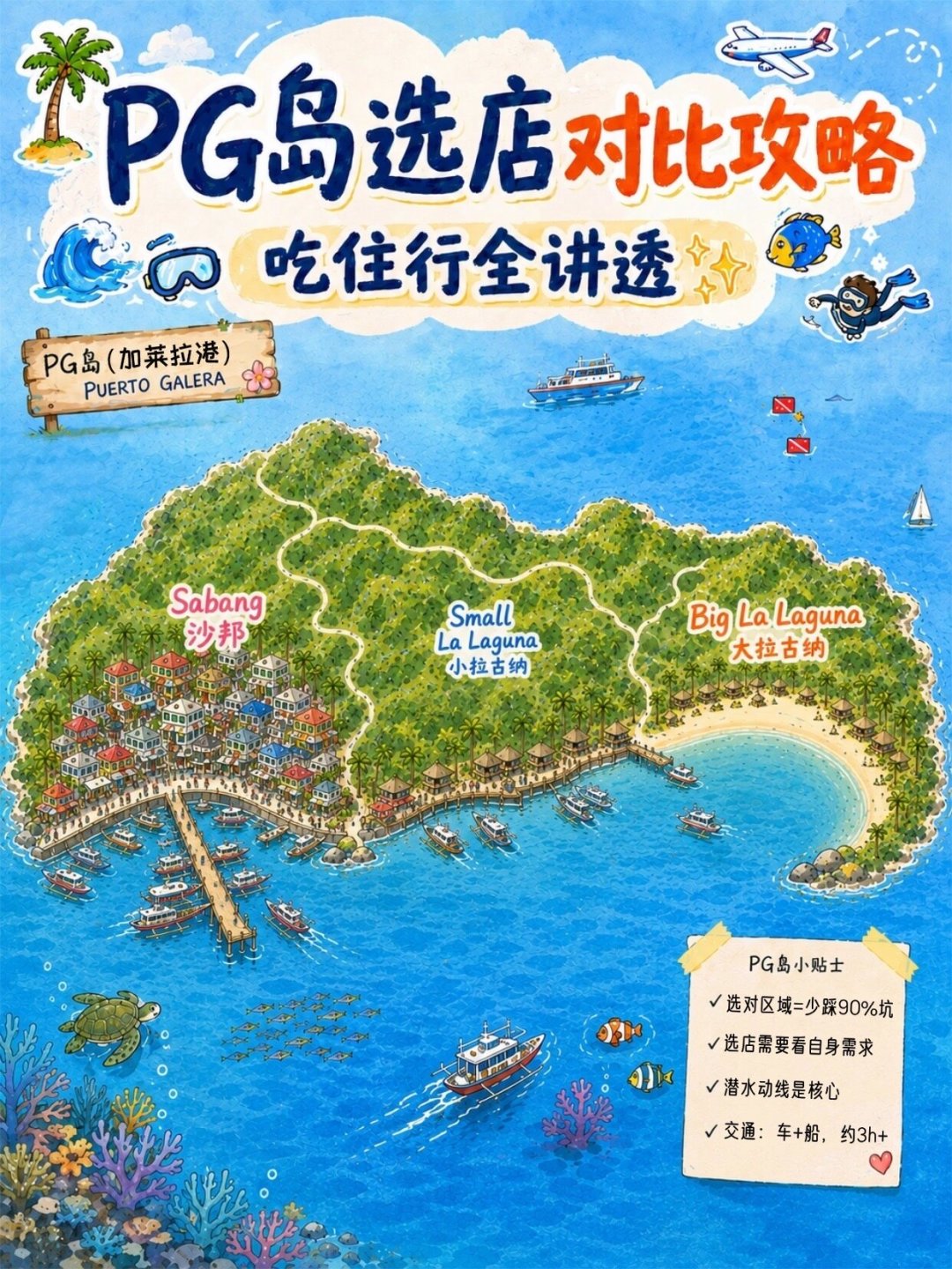 菲律宾PG岛140元一潜很香,但8月还有一次55公里漂流:国庆考证刷瓶地图,把潜点、潜店和红区都标给你