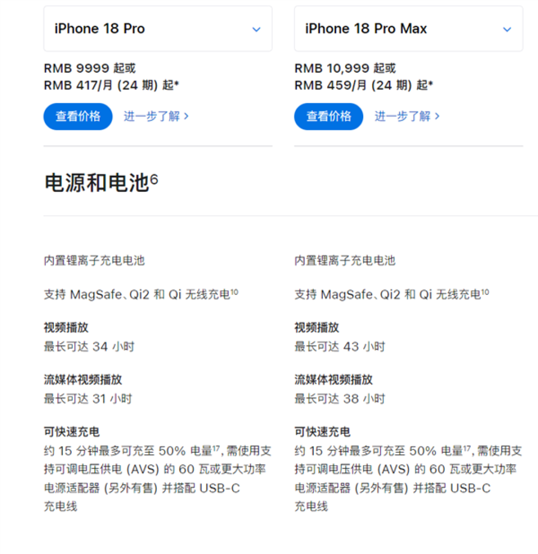 iPhone 18系列与17系列电池对比:iPhone 18 Pro Max史上最强续航