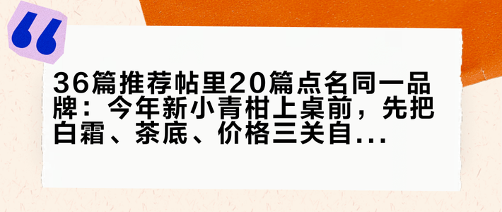 36篇推荐帖里20篇点名同一品牌：今年新小青柑上桌前，先把白霜、茶底、价格三关自己过一遍