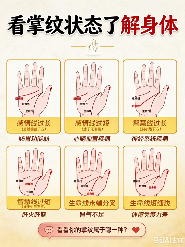 标题：看掌纹状态了解身体