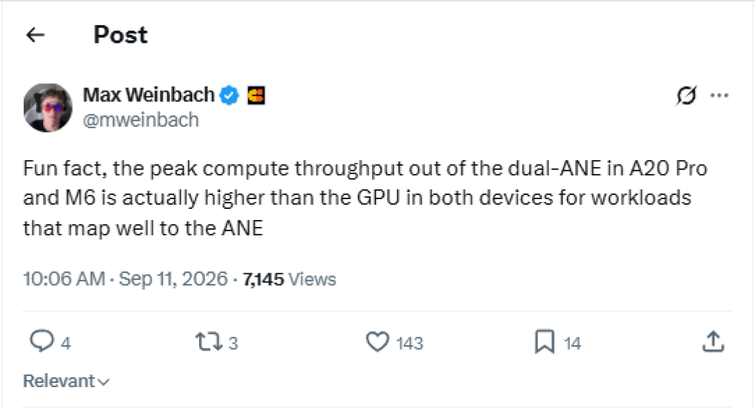 AI算力反超GPU!苹果A20 Pro新特性曝光:双16核NPU强攻端侧大模型