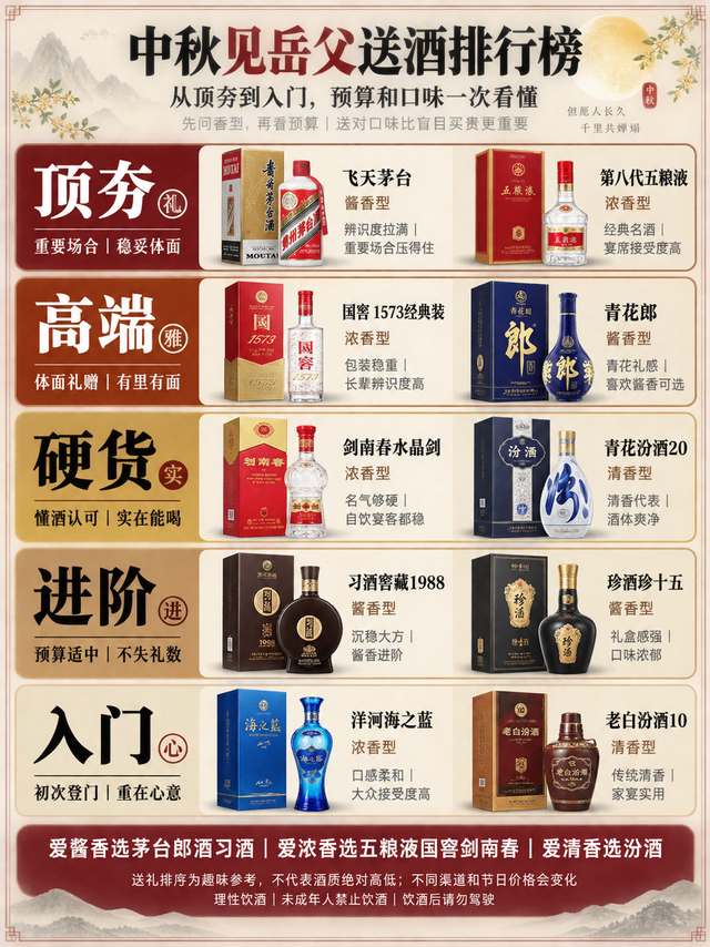 中秋见岳父送酒排行榜🔥10款排完座次，送错档位比送便宜还尴尬