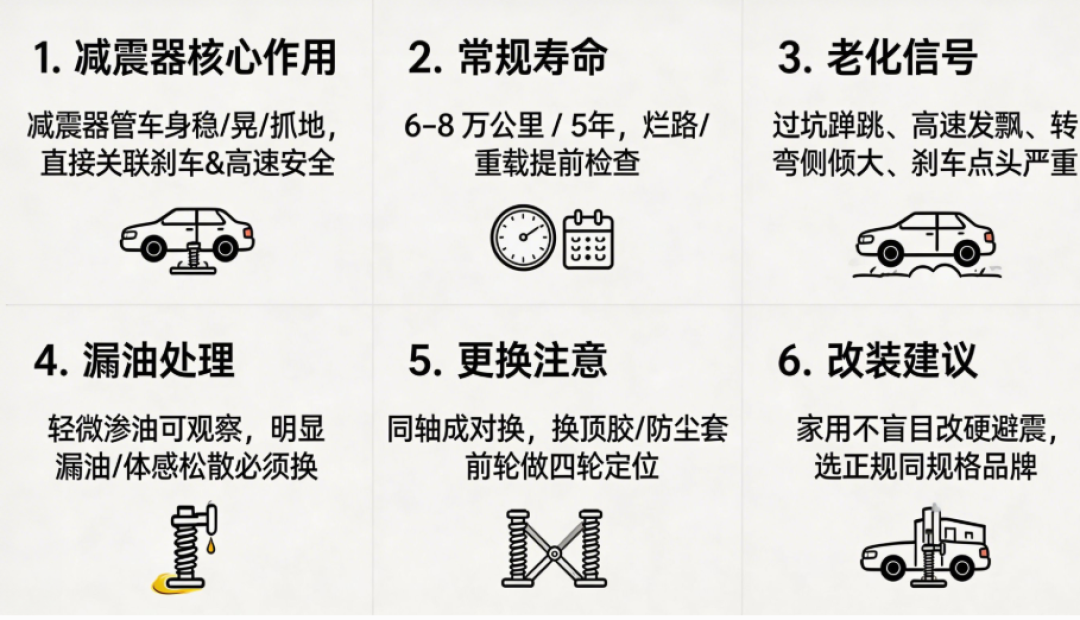 4S说漏油必须换一对，修车厂说没滴成线就没事，底盘工程师评论区留言：原厂换一根就行——对完7份真实账单、183条评论和3起返工实录，国庆上高速前我把减震器漏油拆成了三本账