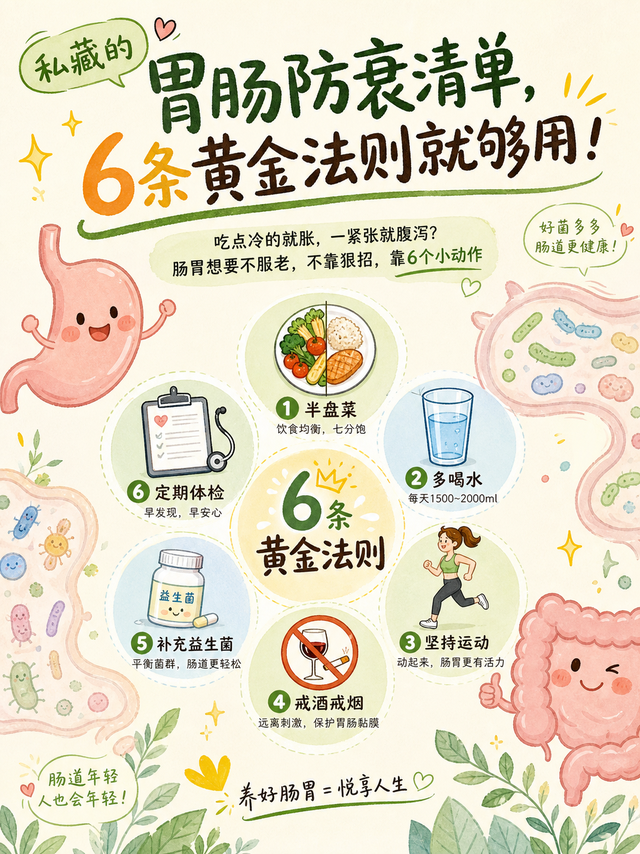 胃肠防衰6条黄金法则，照着做肠胃不闹脾气