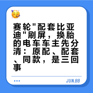 赛轮"配套比亚迪"刷屏，换胎的电车车主先分清：原配、配套、同款，是三回事