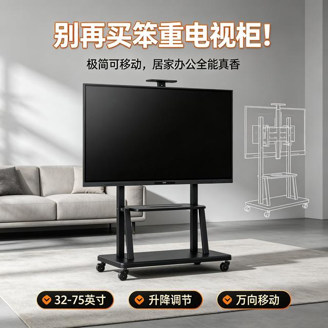 别再买笨重电视柜！极简可移动电视支架，居家办公全能真香