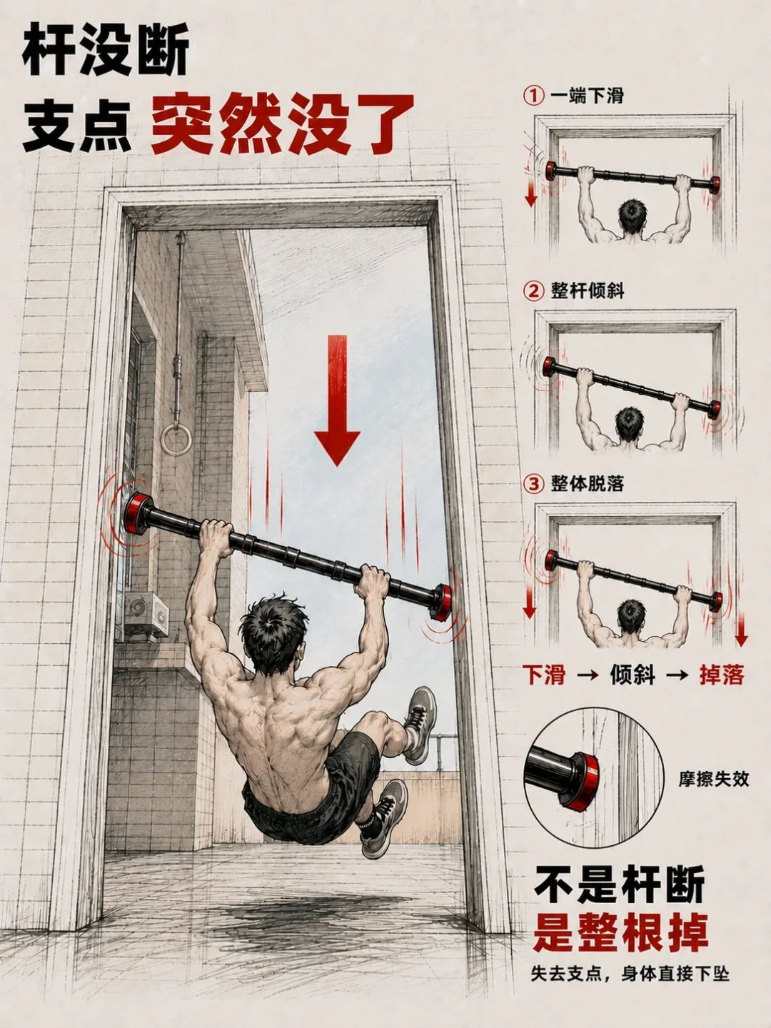 4.9万赞的“免打孔单杠摔成脑疝”过去两个月,9月还有新帖在教孩子吊杠拉伸:翻完果壳急诊病例、建筑工程师的门框逻辑和几百条摔伤帖——“承重800斤”是在两块钢板之间测出来的,你家门框里是发泡胶;这根几十块的杠子不是不能买,是三件事没搞清前别让家人先上