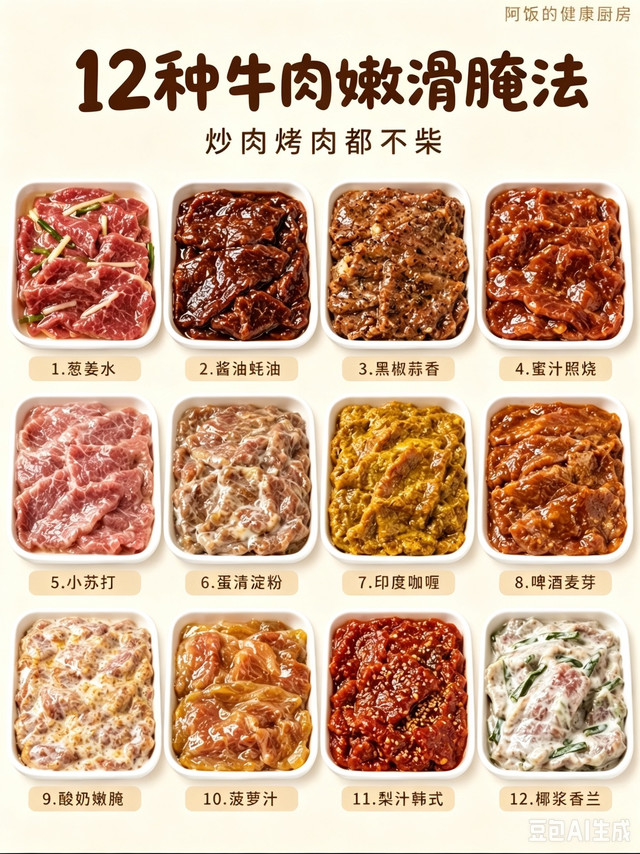 标题：12种牛肉嫩滑腌法