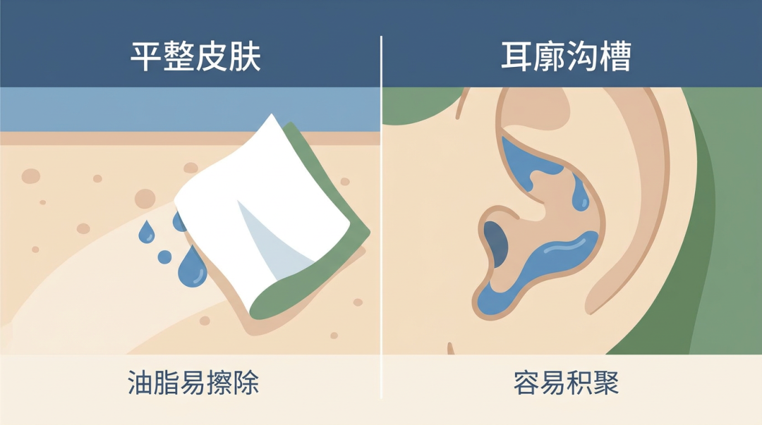 耳廓总是油腻腻的，能刮下满满一指甲油垢，到底是啥？