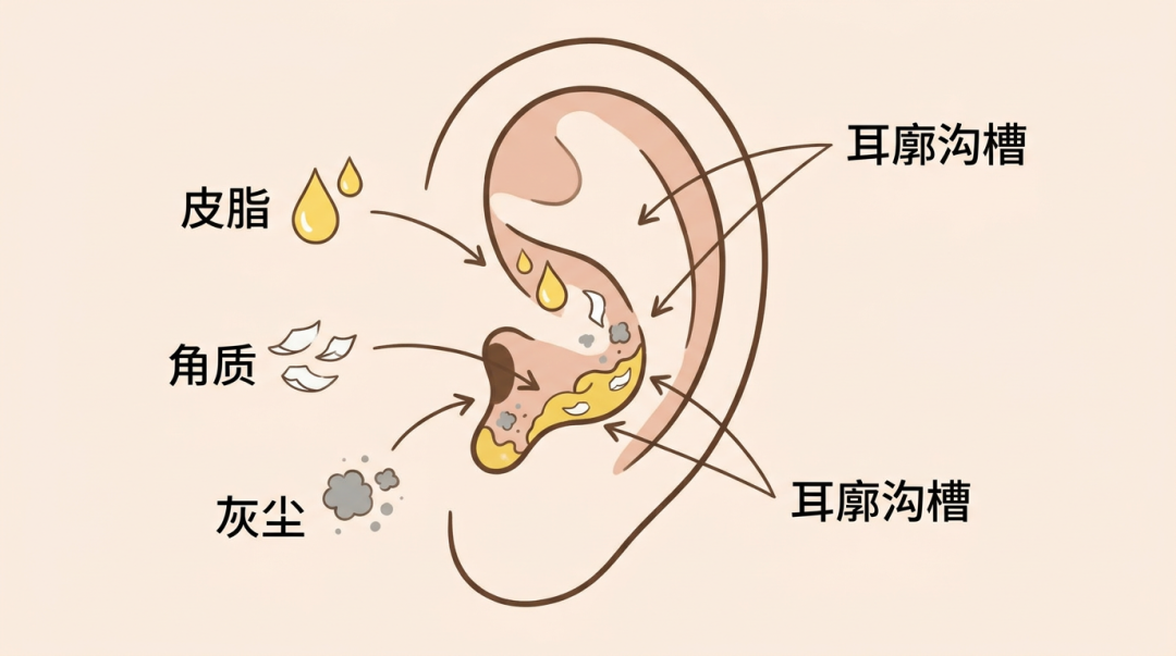 耳廓总是油腻腻的，能刮下满满一指甲油垢，到底是啥？