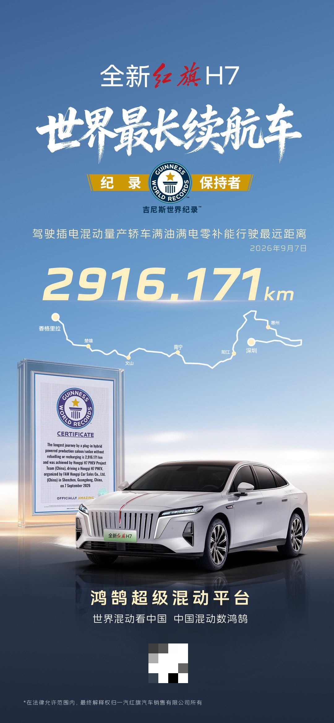 红旗H7限时16.88万起，一箱油一块电跑2916公里：先看置换小字，再聊纪录