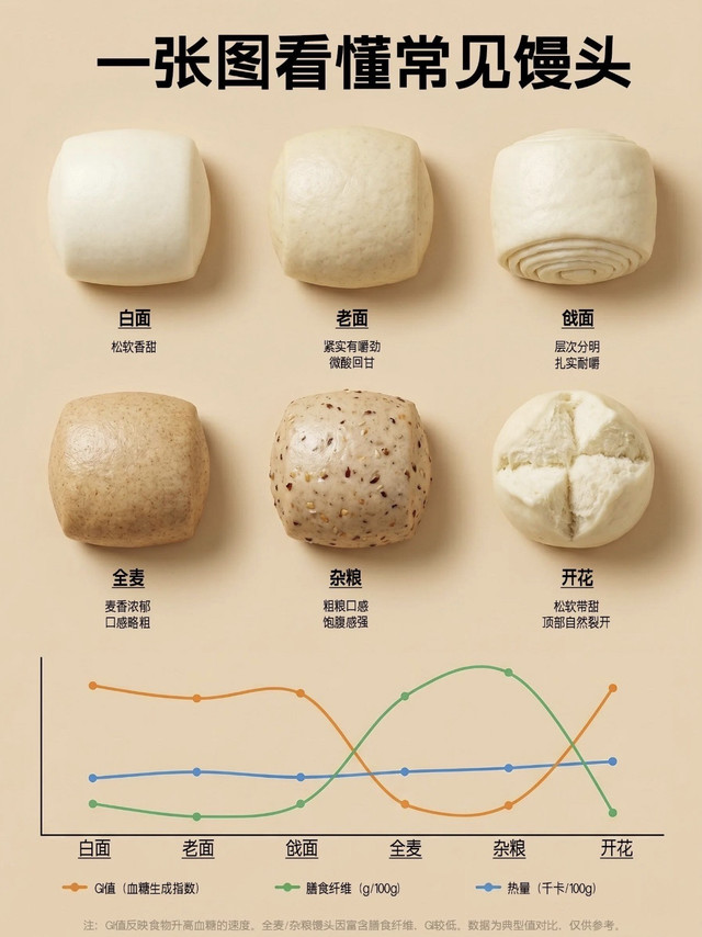 一张图看懂6种馒头✨减脂控糖主食怎么挑