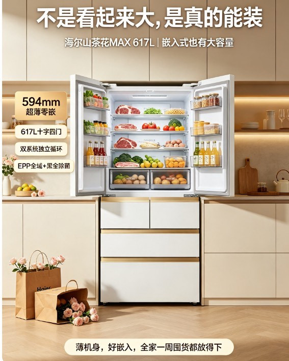 海尔山茶花 MAX 617L：不是 “看起来大”，是真的能装