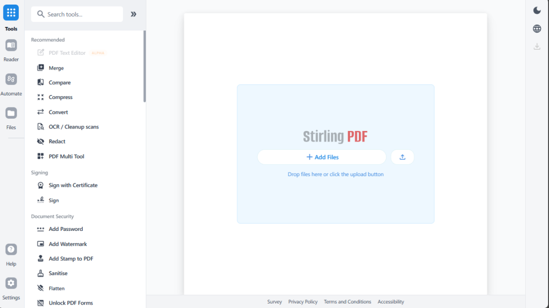 Stirling-PDF 首页界面