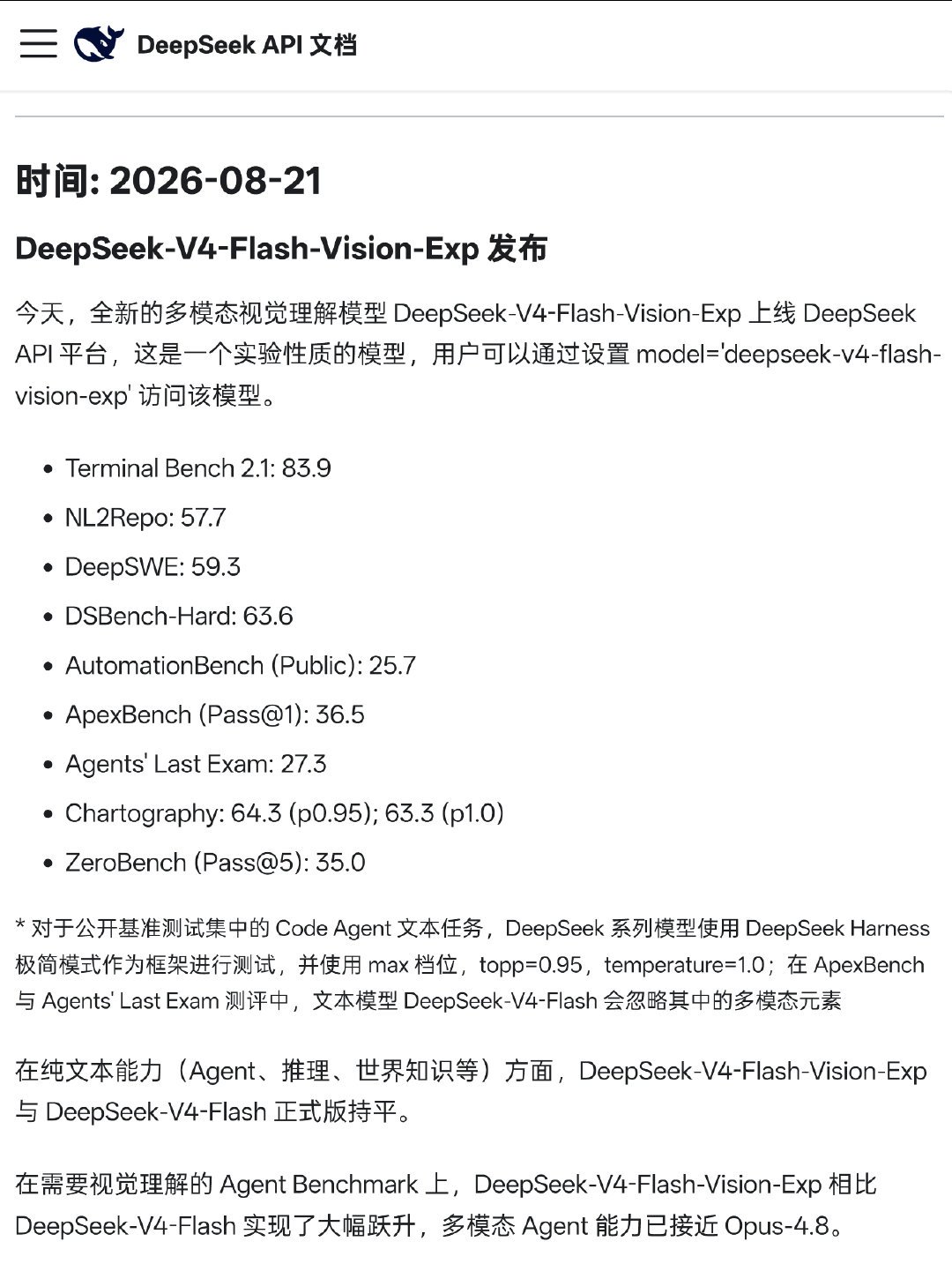 DeepSeek视觉模型上线满月:“接近Opus-4.8”是分项成绩不是全面对标——能力、价格、接口三本账对完再切流水线