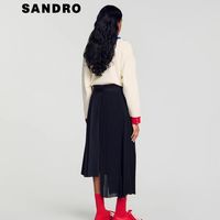 SANDRO2026秋季新款女装 法式黑色高腰不对称风琴压褶开叉半裙