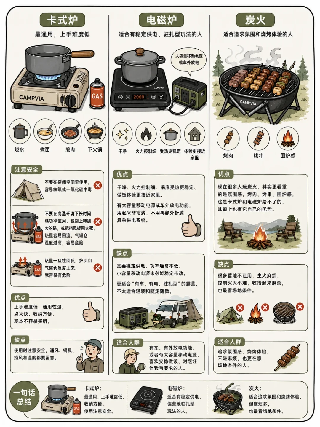 国庆前第一套露营炉具:别急着信「功率越大越猛」,也别赌「随便一个卡式炉都能煮全席」,先把「烧什么菜、商品页看哪几个数、钱花在哪档」三笔账算清