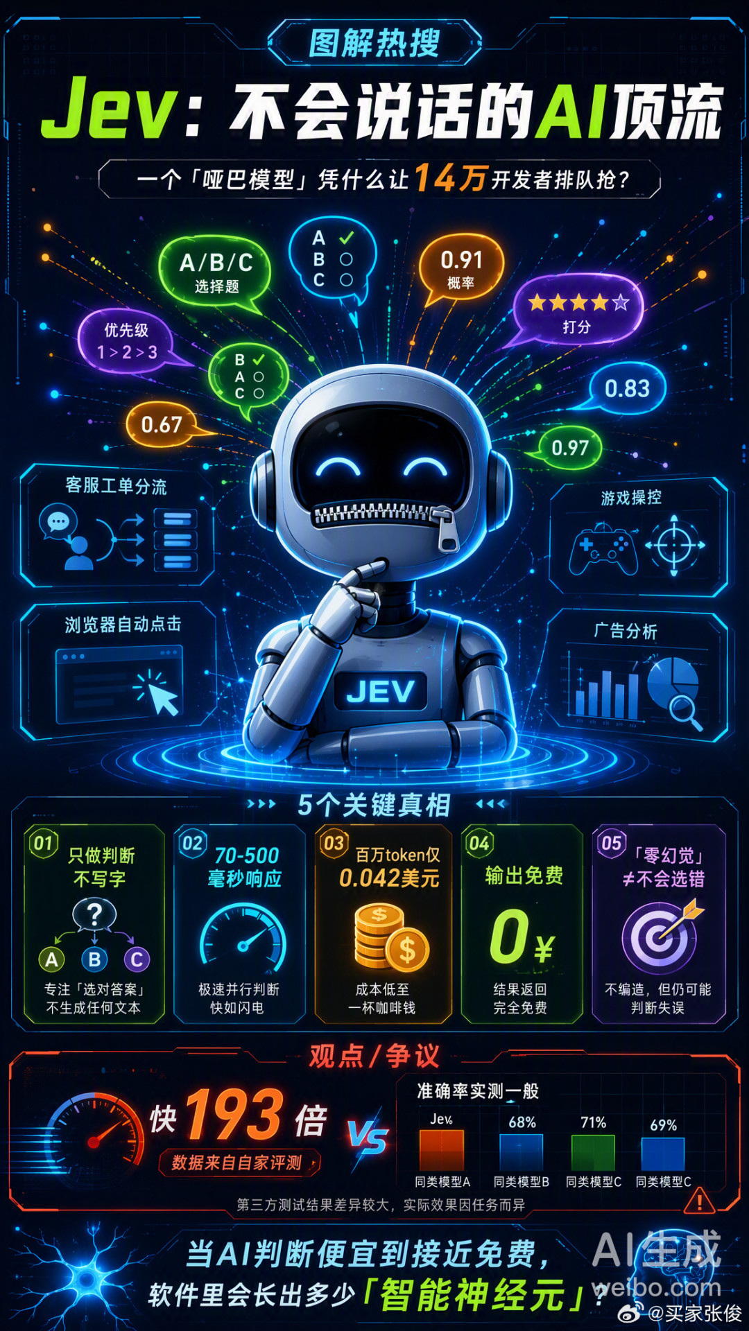 「不会聊天」的Jev一周刷屏AI圈:只做判断不写一个字,5美元额度已对所有人开放——注册之前,先分清三件实锤、三个争议和四类人的玩法,再盯两个信号