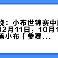 官宣当晚：小布世锦赛中国站定档深圳12月11日，10月13日开票：这笔小布「参赛账」，我捋成一条官宣时间线、一张去年赛制地图、一本换城账、三类人和四条红线
