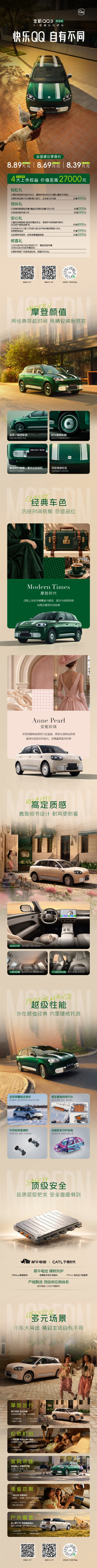 颜值大涨！奇瑞QQ3摩登版上市：8.39万配猎鹰500智驾