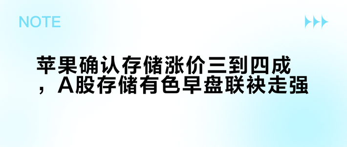 苹果确认存储涨价三到四成，A股存储有色早盘联袂走强