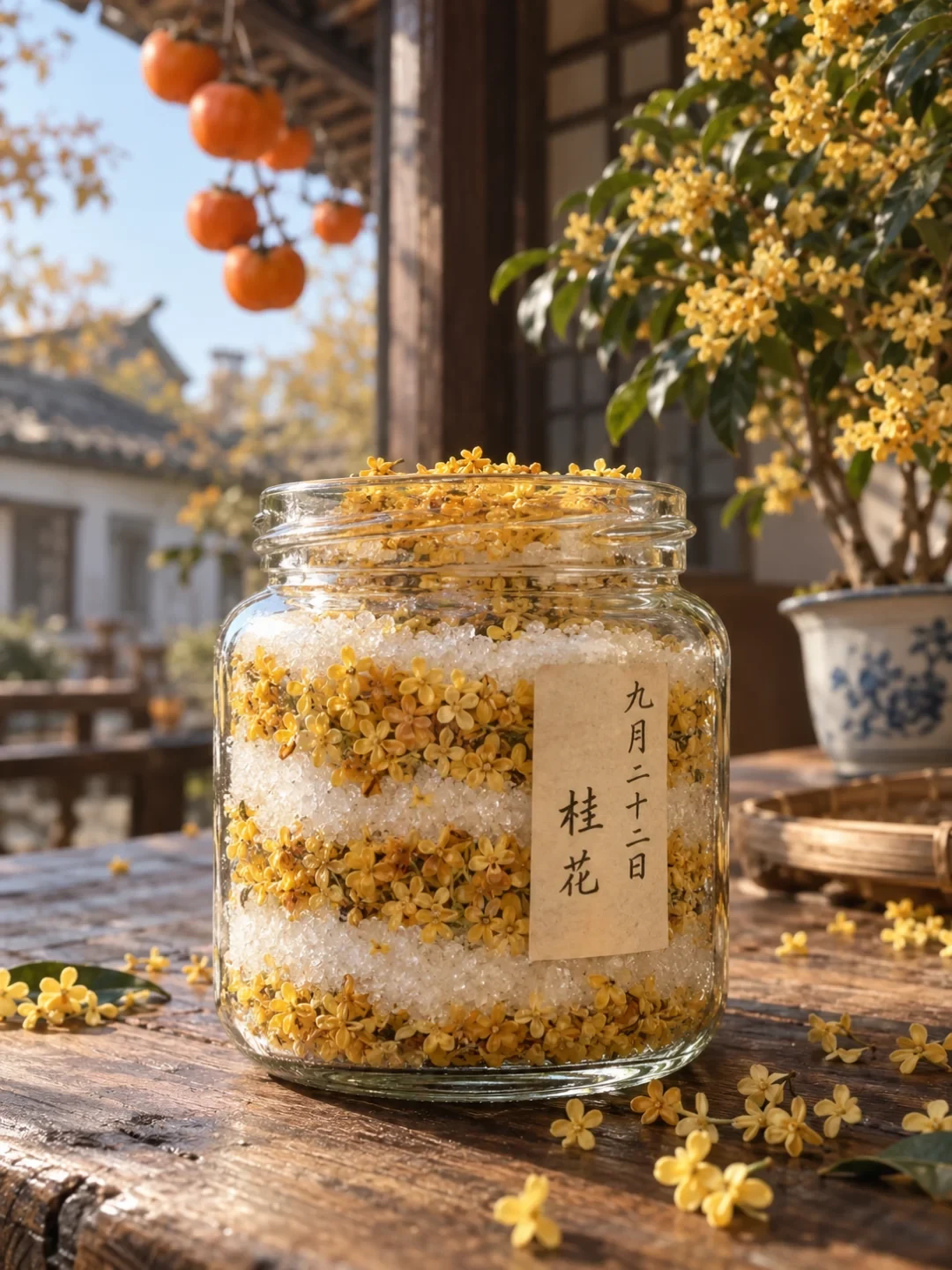 整城蹲在桂花树下等