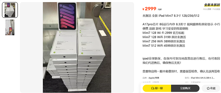 iPad mini7 卖2999元，型号那栏却填着六代