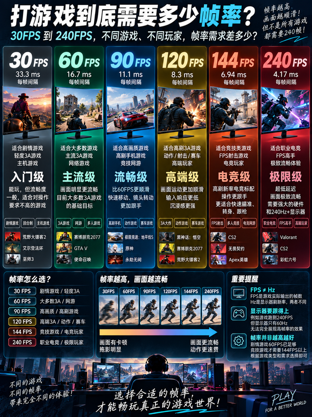 打游戏到底需要多少FPS？一张图给你讲明白。