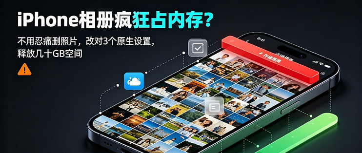 iPhone相册占内存？无需删照片！3个原生隐藏开关，一键清出几十G