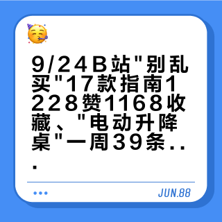 9/24B站"别乱买"17款指南1228赞1168收藏、"电动升降桌"一周39条结果14条零赞还有账号连排5条、小红书"第三天摔了整台主机"评论160赞56回复:把工位坐姿交给电动升降桌之前,先跑3天自测、对电机桌板理线3笔账、认1波ab货1波权益单、走3条路线