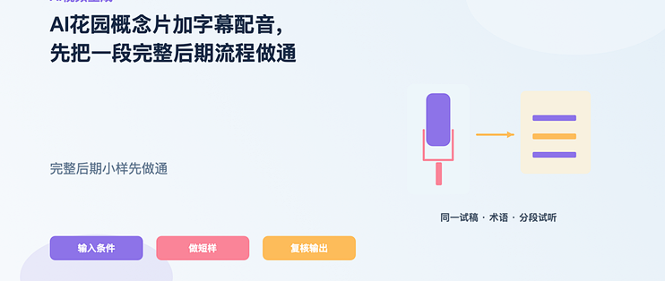 AI花园概念片加字幕配音，先把一段完整后期流程做通