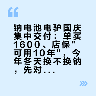 钠电池电驴国庆集中交付:单买1600、店保"可用10年",今年冬天换不换钠,先对平这三笔账