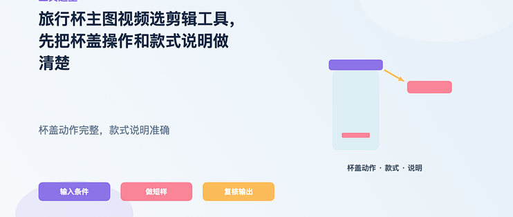 旅行杯主图视频选剪辑工具，先把杯盖操作和款式说明做清楚