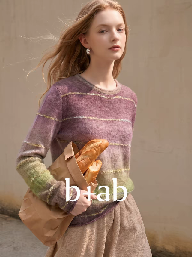 b+ab 紫调渐变条纹针织衫