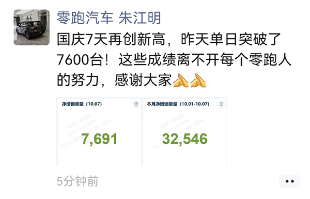 这才是真卖爆了!零跑汽车国庆7天假净增锁单量32546台