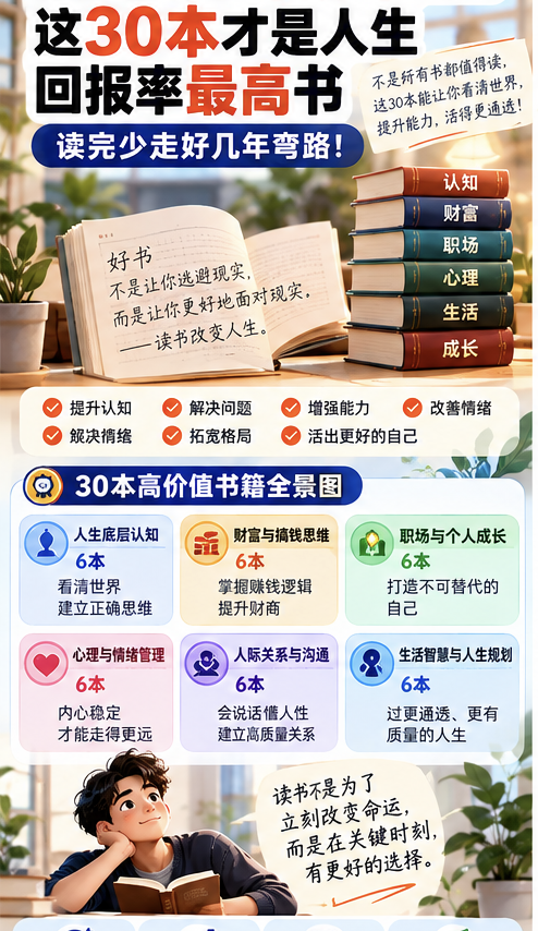 别瞎读鸡汤书了！普通人逆袭必看这30本书。值得你反复读