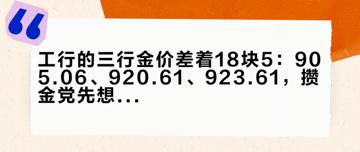 工行的三行金价差着18块5：905.06、920.61、923.61，攒金党先想清楚你要哪一克，再查你成交时的费率版本