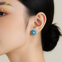 太阳花绿松石耳钉｜S925银高瓷耳饰✨