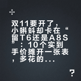 双11要开了，小蝌蚪却卡在“留T6还是A8S”：10个实到手价摊开一张表，多花的钱只买这三件事