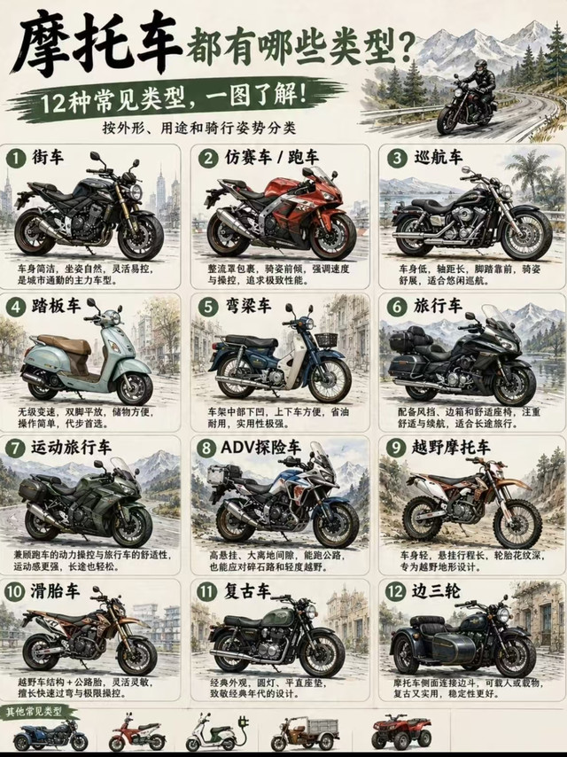 想买摩托先看！12种摩托车一次性分清🏍️