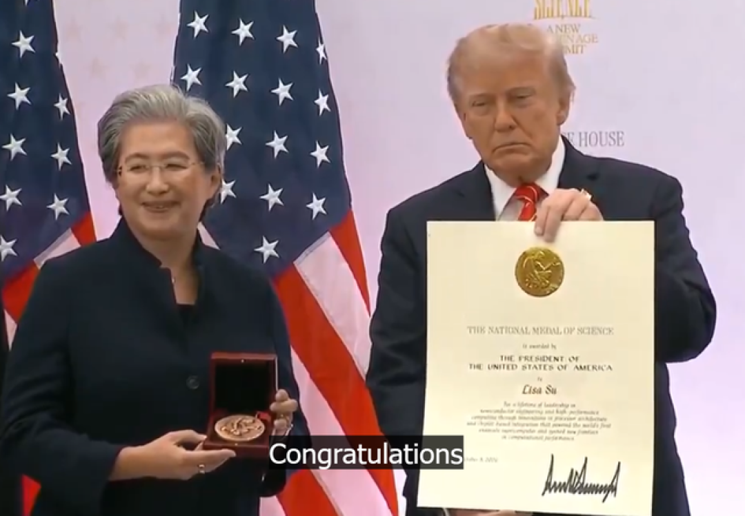 苏姿丰、黄仁勋双双拿下美国科学界最高荣誉！史上首次AI芯片双雄同时获奖