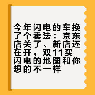 今年闪电的车换了个卖法：京东店关了、新店还在开，双11买闪电的地图和你想的不一样