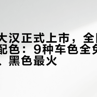 比亚迪大汉正式上市,全网票选最期待配色:9种车色全免费,千山翠、黑色最火