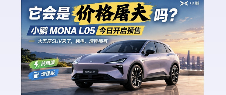 它会是价格屠夫吗？小鹏MONA L05今日开启预售，大五座SUV来了，纯电、增程都有