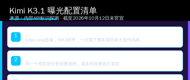 Kimi K3.1十月中旬要来了？100万Token+Swarm多智能体全曝光