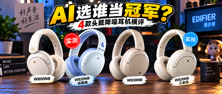AI判谁赢？4款头戴式降噪耳机横评—漫步者W800NB/W820NB/W830NB