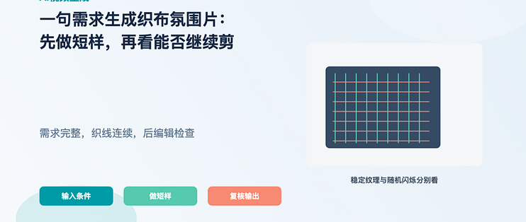 一句需求生成织布氛围片：先做短样，再看能否继续剪